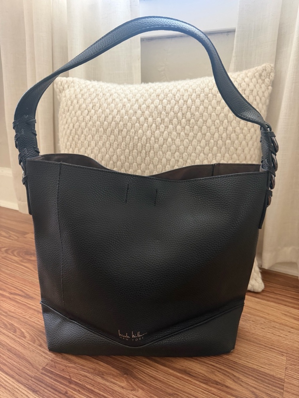 Nicole Miller Black Pebbled Leather Shoulder Hobo